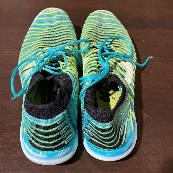 Nike Flyknit Teal Neon Yellow Lightweight Running Shoes Size 6.5 - Picture 5 of 9